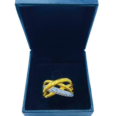 Cincin Silang Emas dan Chrome 916/22K